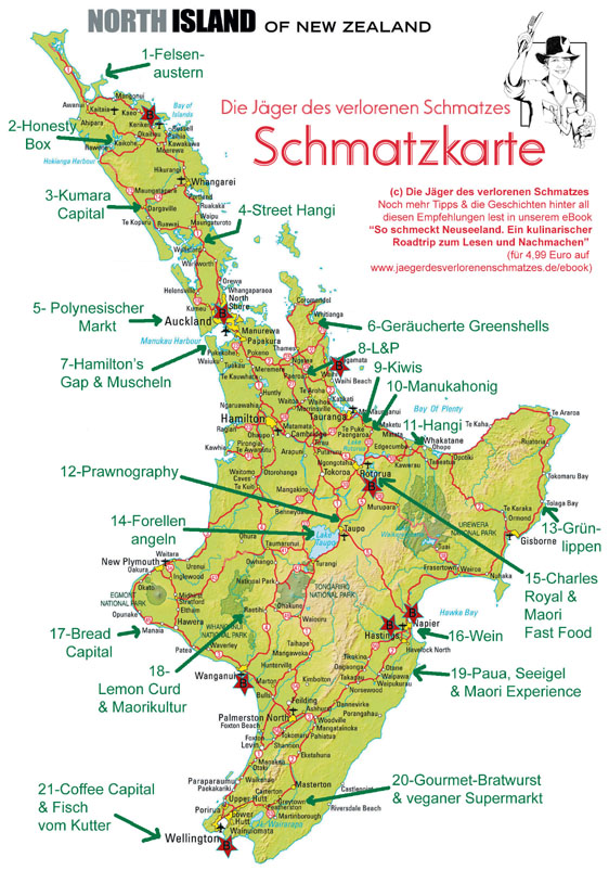 Die Jäger des verlorenen Schmatzes Schmatzkarte für die Nordinsel